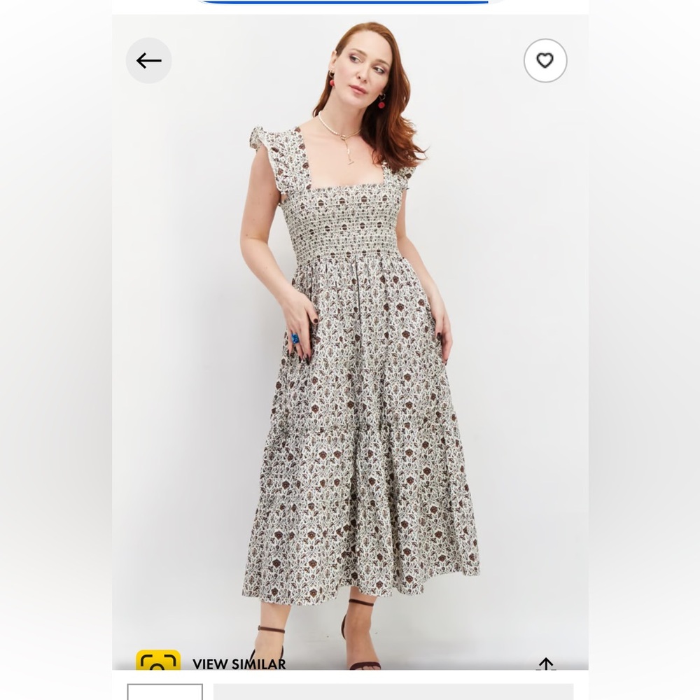 Brown and Cream Midi Sundress with Flutter Cap Sleeves